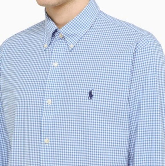Ralph Lauren Classic Fit Gingham Oxford Linen Shirt Blue L - Picture 3 of 11